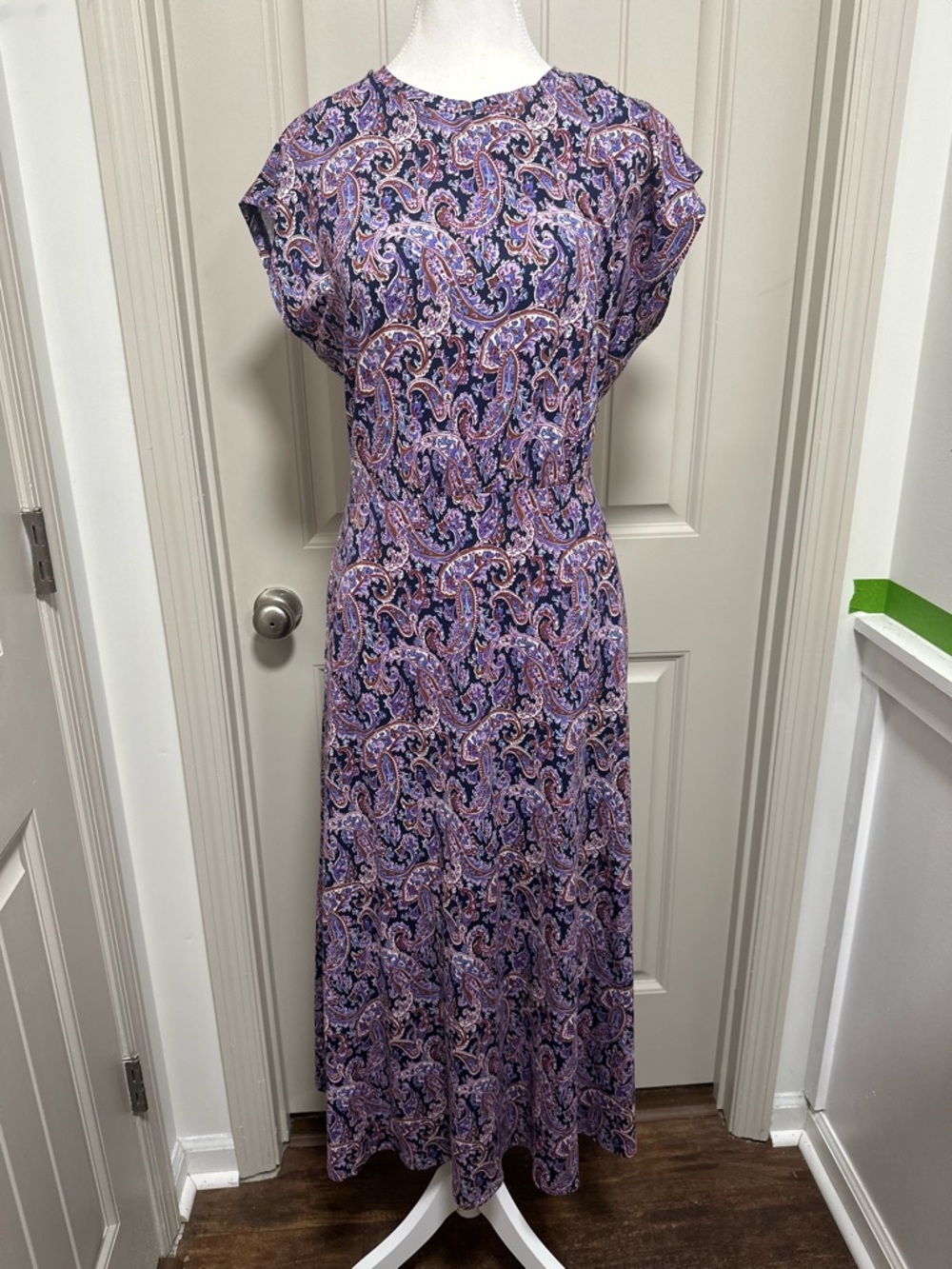LOFT Lavender & Navy Paisley Cap-Sleeve Maxi Dress